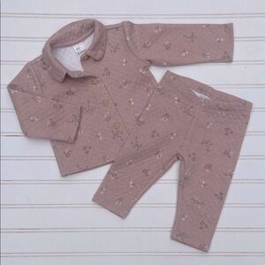 H&M NWOT Quiltes Floral Peter Pan Collar Button Down Shirt Pants Set